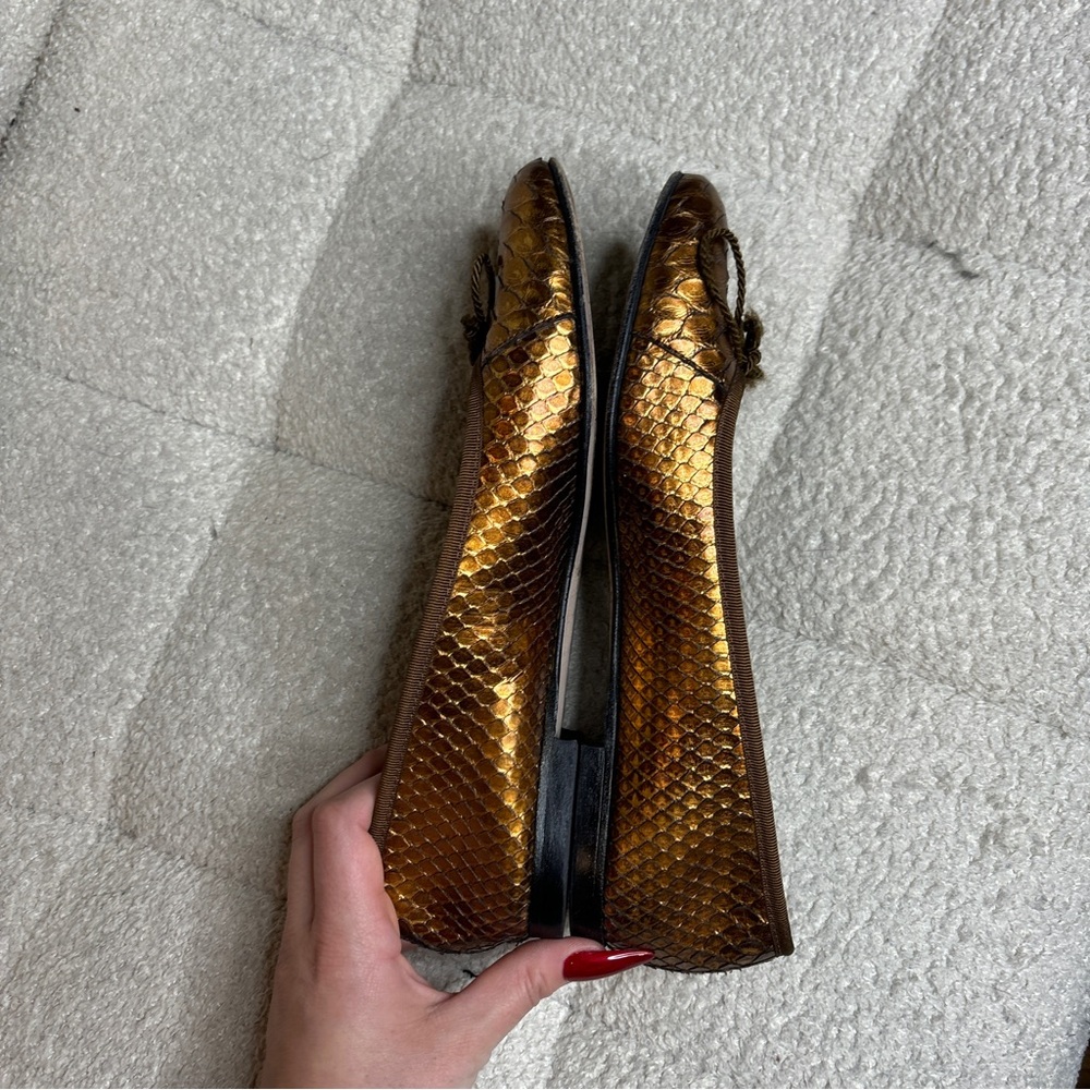 Pretty Ballerinas Ballet Flats – Gold Reptile Leather – Size 39 - Picture 6 of 8